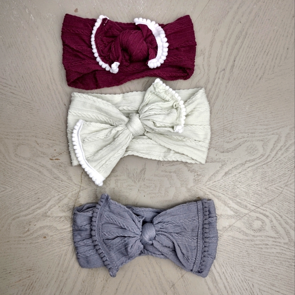 Stylish Kids Headband Set - Burgundy, Cream, and Gray
